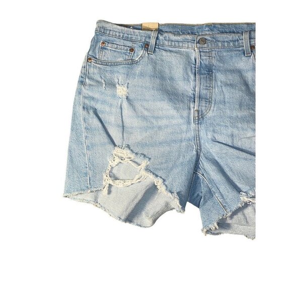 Levi's Womens 501 Cut-Off Shorts Blue Stretch Denim Fray‎ High Rise Plus 20W New - Picture 3 of 7